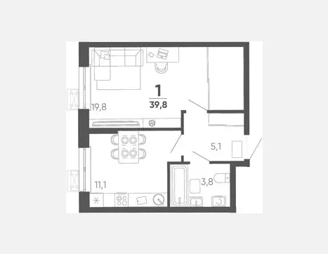 1-комн. квартира, 39.80 м², 1/15 этаж фото 0