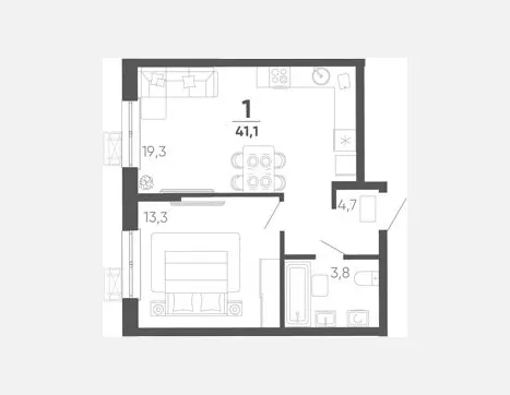 1-комн. квартира, 41.10 м², 1/15 этаж фото 0