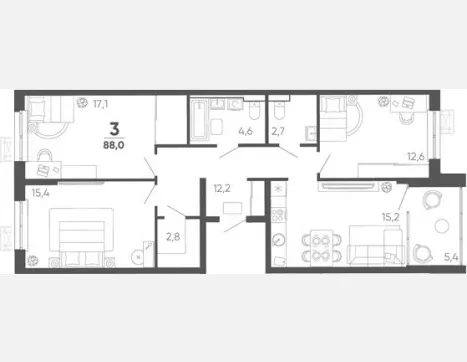 4-комн. квартира, 82.60 м², 3/15 этаж фото 0