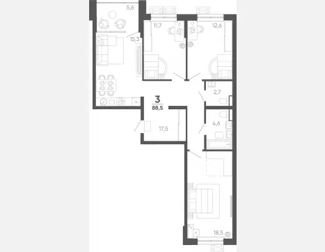 3-комн. квартира, 82.90 м², 2/15 этаж фото 0