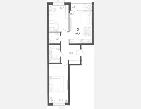 2-комн. квартира, 65.30 м², 2/15 этаж фото 0