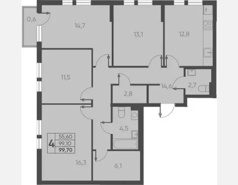 4-комн. квартира, 99.10 м², 2/15 этаж фото 0