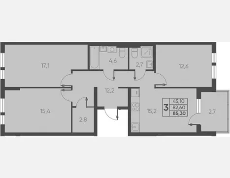 4-комн. квартира, 82.60 м², 5/15 этаж фото 0