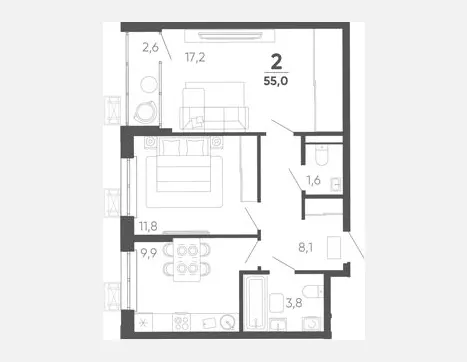 2-комн. квартира, 52.40 м², 9/15 этаж фото 0