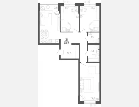 3-комн. квартира, 82.90 м², 15/15 этаж фото 0