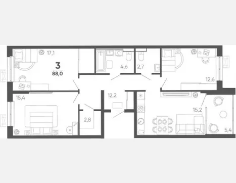 4-комн. квартира, 82.60 м², 13/15 этаж фото 0