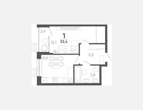 1-комн. квартира, 31 м², 15/15 этаж фото 0