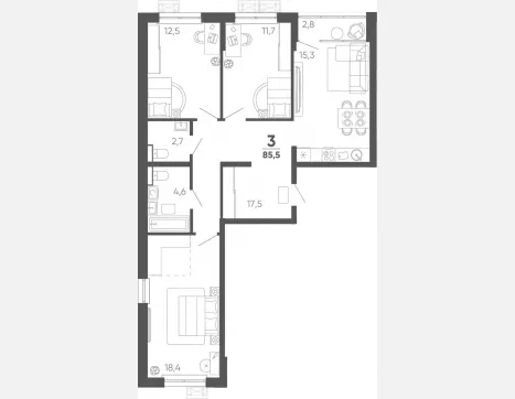 3-комн. квартира, 82.70 м², 14/15 этаж фото 0