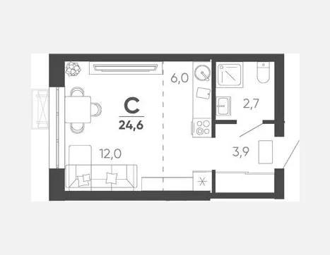студия, 24.60 м², 22/24 этаж фото 0