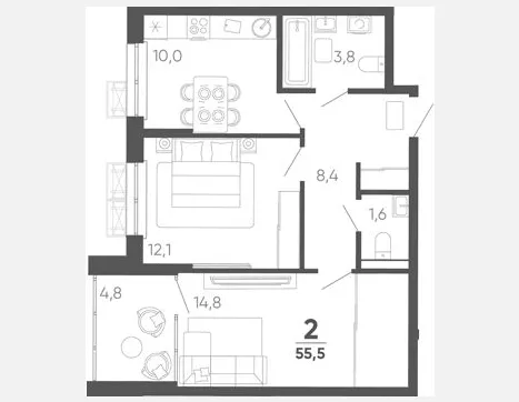 2-комн. квартира, 50.70 м², 11/15 этаж фото 0