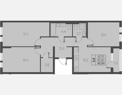 4-комн. квартира, 82.60 м², 4/15 этаж фото 0