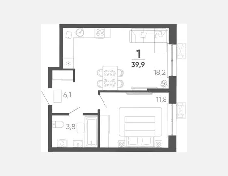 1-комн. квартира, 39.90 м², 15/15 этаж фото 0