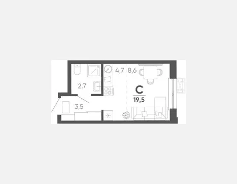 студия, 19.50 м², 6/15 этаж фото 0