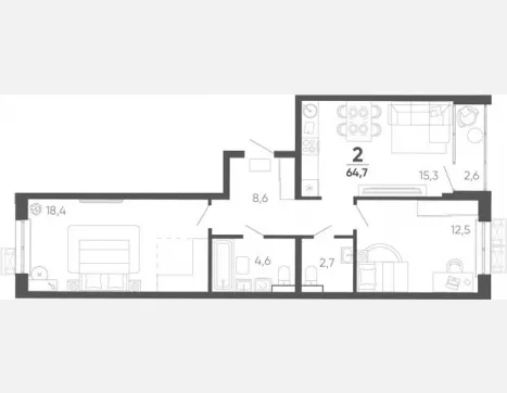 2-комн. квартира, 62.10 м², 15/15 этаж фото 0