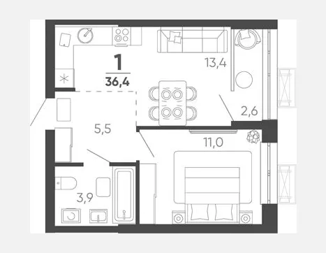 1-комн. квартира, 35.10 м², 23/24 этаж фото 0