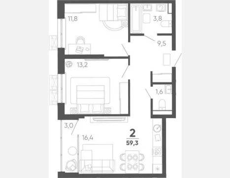 2-комн. квартира, 56.30 м², 8/15 этаж фото 0