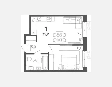 1-комн. квартира, 35.90 м², 10/15 этаж фото 0