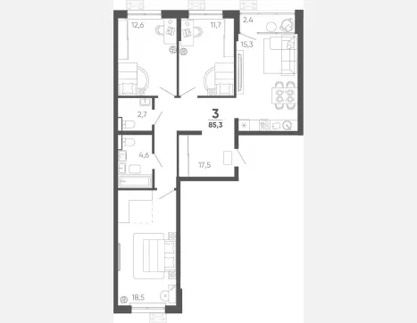 3-комн. квартира, 82.90 м², 4/15 этаж фото 0