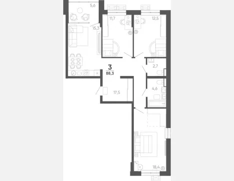 3-комн. квартира, 82.70 м², 6/15 этаж фото 0