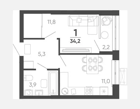 1-комн. квартира, 33.10 м², 24/24 этаж фото 0