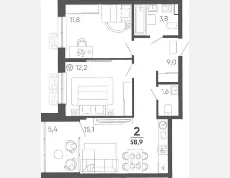 2-комн. квартира, 53.50 м², 12/15 этаж фото 0