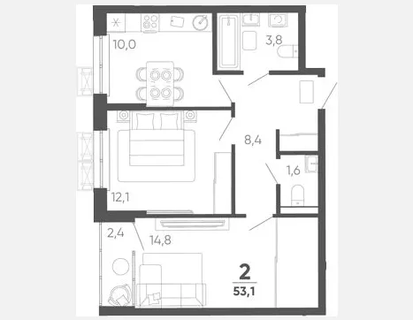 2-комн. квартира, 50.70 м², 14/15 этаж фото 0