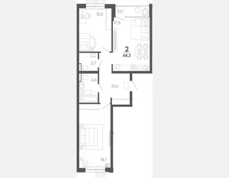 2-комн. квартира, 65.30 м², 10/15 этаж фото 0