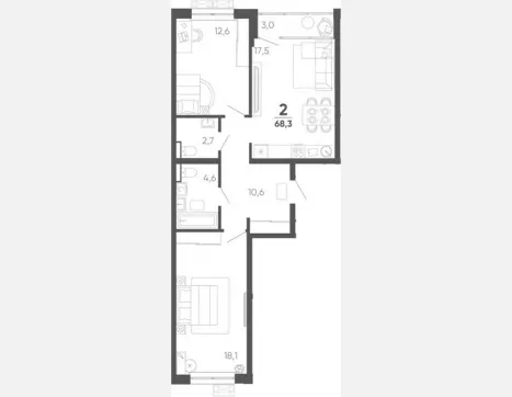 2-комн. квартира, 65.30 м², 14/15 этаж фото 0