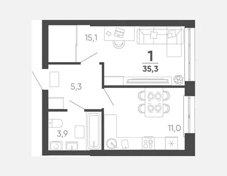 1-комн. квартира, 35.30 м², 4/24 этаж фото 0