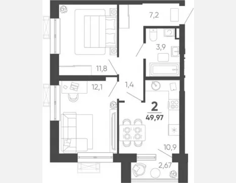 2-комн. квартира, 49.17 м², 9/24 этаж фото 0