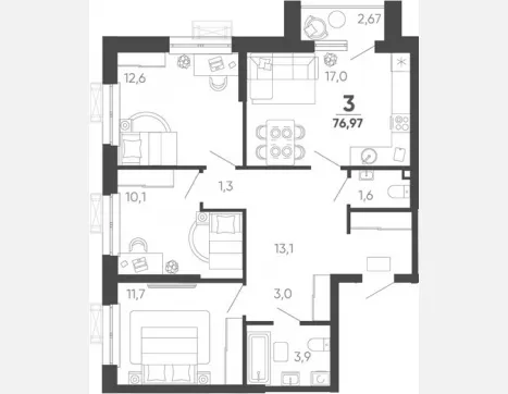 3-комн. квартира, 76.17 м², 4/24 этаж фото 0