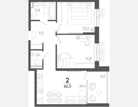 2-комн. квартира, 56.30 м², 8/15 этаж фото 0