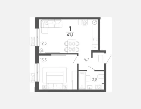 1-комн. квартира, 41.10 м², 9/15 этаж фото 0