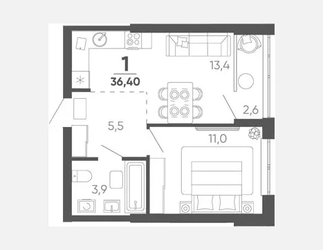 1-комн. квартира, 33.80 м², 3/24 этаж фото 0
