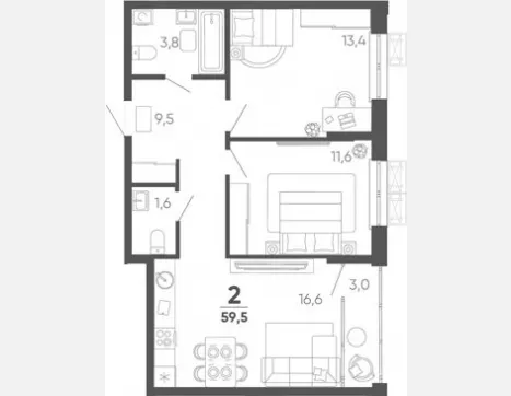 2-комн. квартира, 56.50 м², 10/15 этаж фото 0