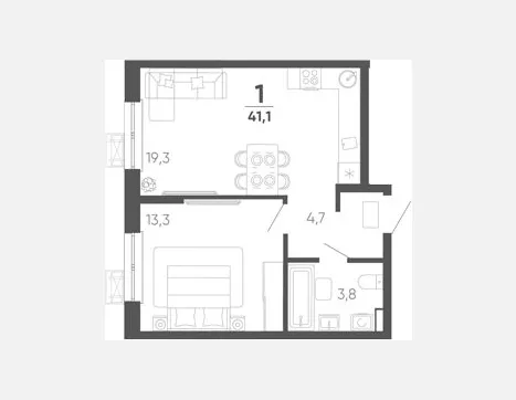 1-комн. квартира, 41.10 м², 12/15 этаж фото 0