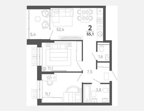 2-комн. квартира, 49.70 м², 12/15 этаж фото 0