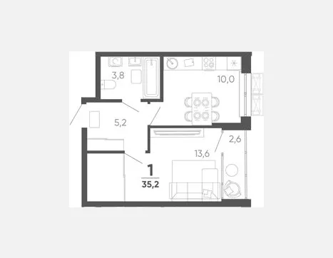1-комн. квартира, 32.60 м², 13/15 этаж фото 0