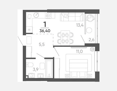 1-комн. квартира, 33.80 м², 4/24 этаж фото 0