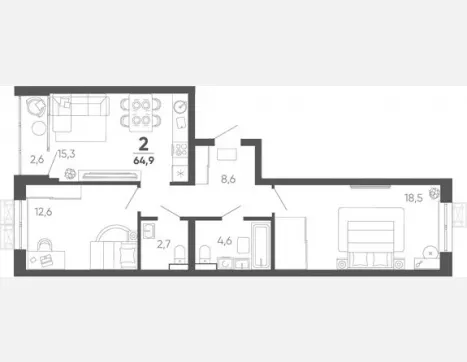 2-комн. квартира, 62.30 м², 14/15 этаж фото 0