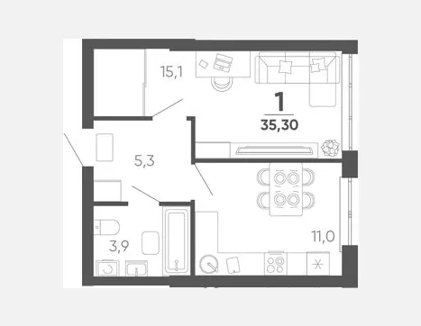 1-комн. квартира, 35.30 м², 7/24 этаж фото 0