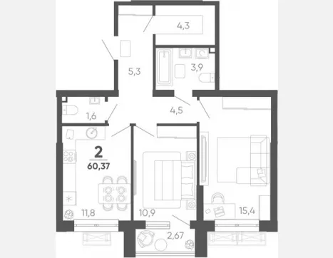 2-комн. квартира, 57.70 м², 5/24 этаж фото 0