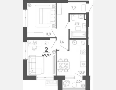 2-комн. квартира, 47.30 м², 3/24 этаж фото 0
