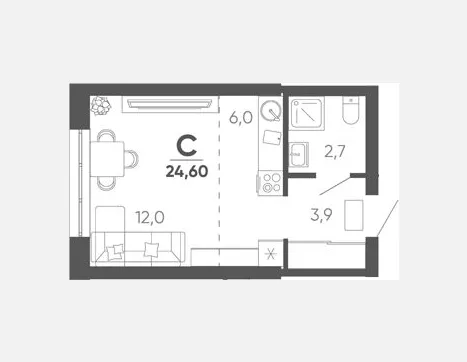 студия, 24.60 м², 6/24 этаж фото 0