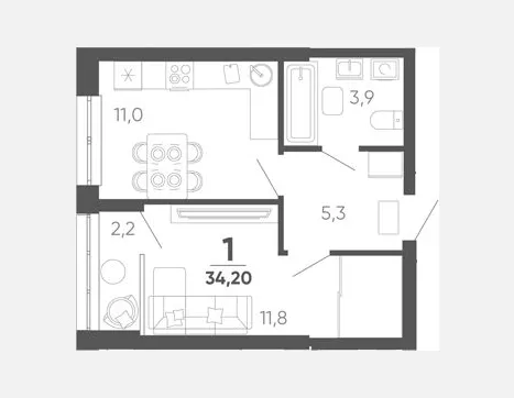 1-комн. квартира, 32 м², 4/24 этаж фото 0