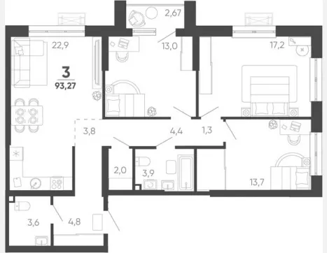 3-комн. квартира, 92.47 м², 11/24 этаж фото 0