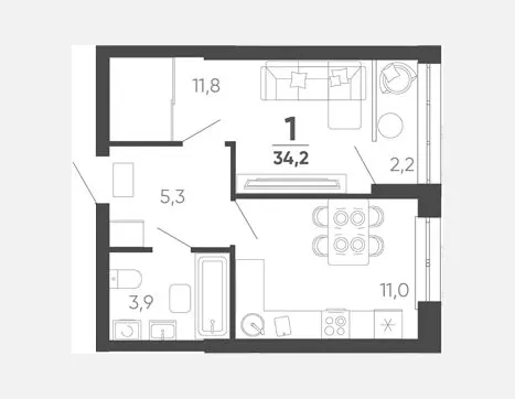 1-комн. квартира, 33.10 м², 18/24 этаж фото 0