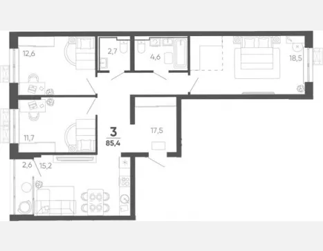 3-комн. квартира, 82.80 м², 9/15 этаж фото 0