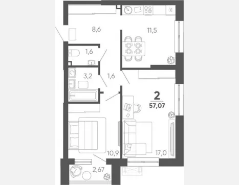 2-комн. квартира, 54.40 м², 18/24 этаж фото 0