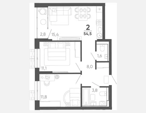 2-комн. квартира, 51.70 м², 9/15 этаж фото 0